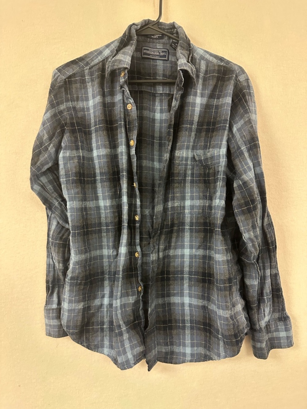 Susquehanna Trail Button Down thick Shirt Blue plaid striped long sleeve MEDIUM